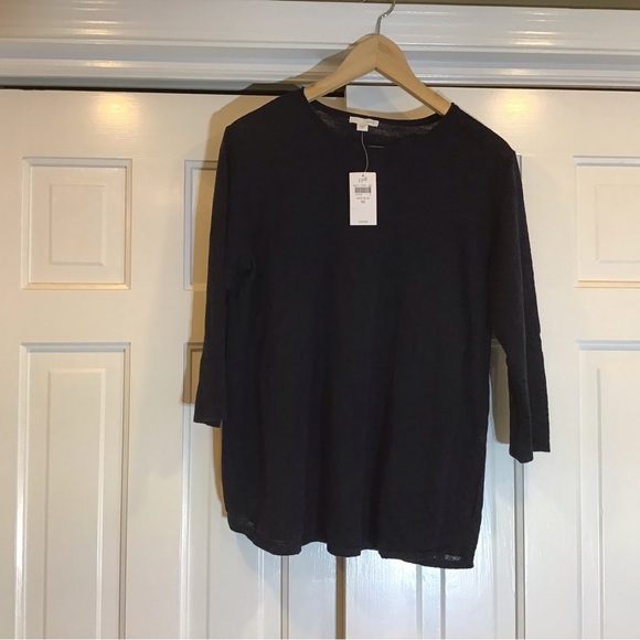 J. Jill Sweaters - NWT J. Jill Navy 3/4 Sleeve Linen/Cotton Knit Top Lightweight Coastal Casual